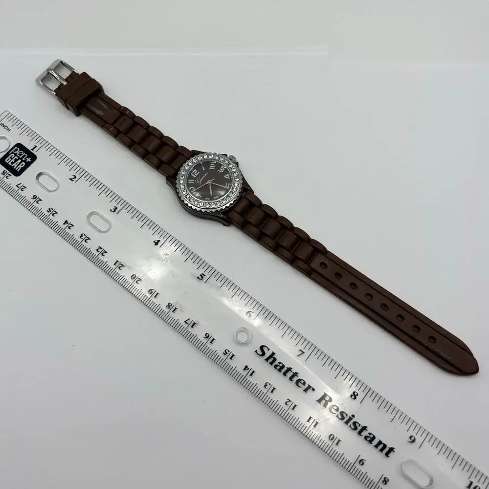 Silver & Brown Geneva Watch